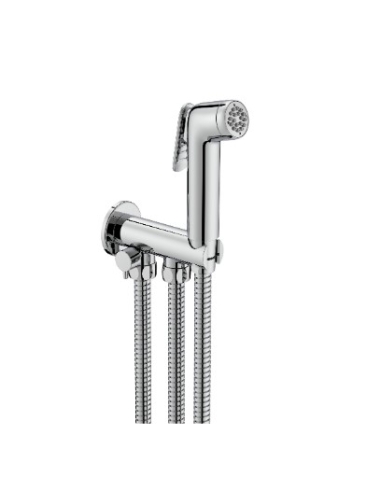 Kit de ducha bidé (2 salidas). Incluye ducha de mano, soporte de ducha con auto-stop, toma de agua y flexible metálico de 1,2 m 