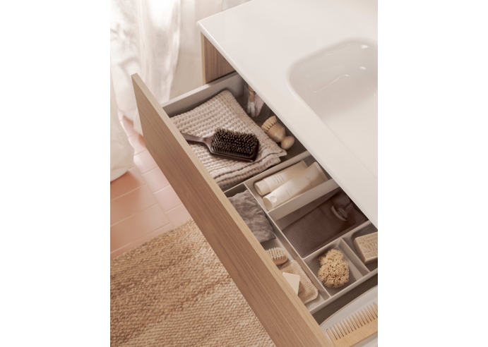 Pack conjunto de mueble de un cajón, estante abierto en la parte inferior, lavabo y espejo Luna con aplique Led. No incluye grif