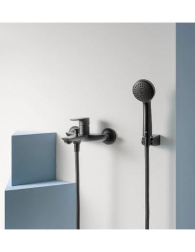 Grifería exterior para baño-ducha con inversor automático. Incluye ducha de mano Natura 80/1, flexible de PVC de 1,7 m y soporte