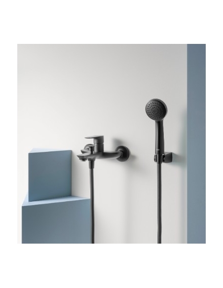 Grifería exterior para baño-ducha con inversor automático. Incluye ducha de mano Natura 80/1, flexible de PVC de 1,7 m y soporte